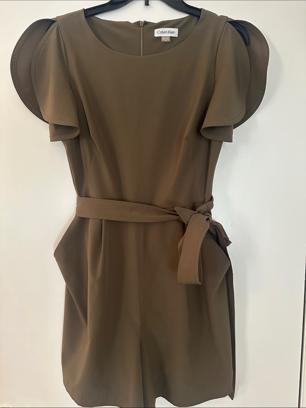 Calvin Klein Olive Green Short Sleeve Belted Mini Dress